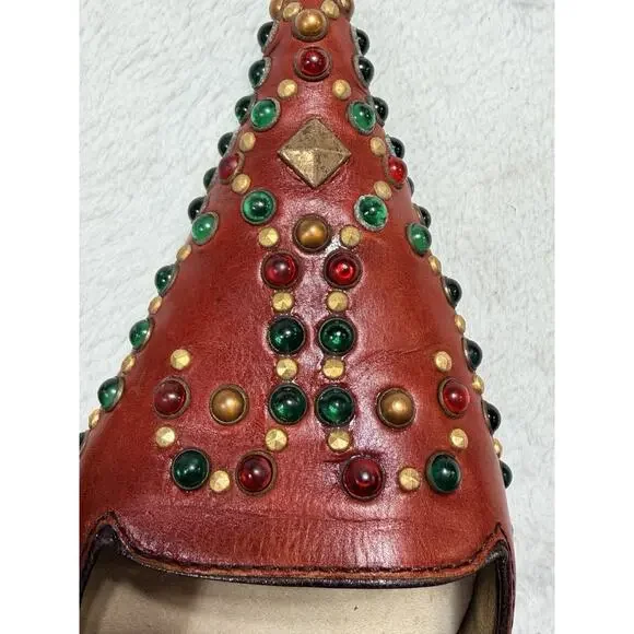 Vtg Giuseppe Zanotti Vicini Jeweled Red Leather Slingback Heels Italy 7B Medium - Picture 16 of 16